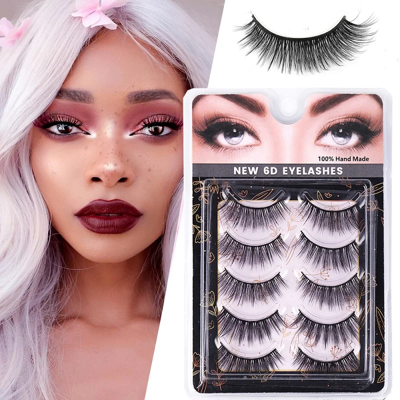 

5pairs 6D False Eyelashes Multilayer Artificial Eyelashes Slender Reusable Fake Eyelashes Natural Lash Extension Eye Makeup