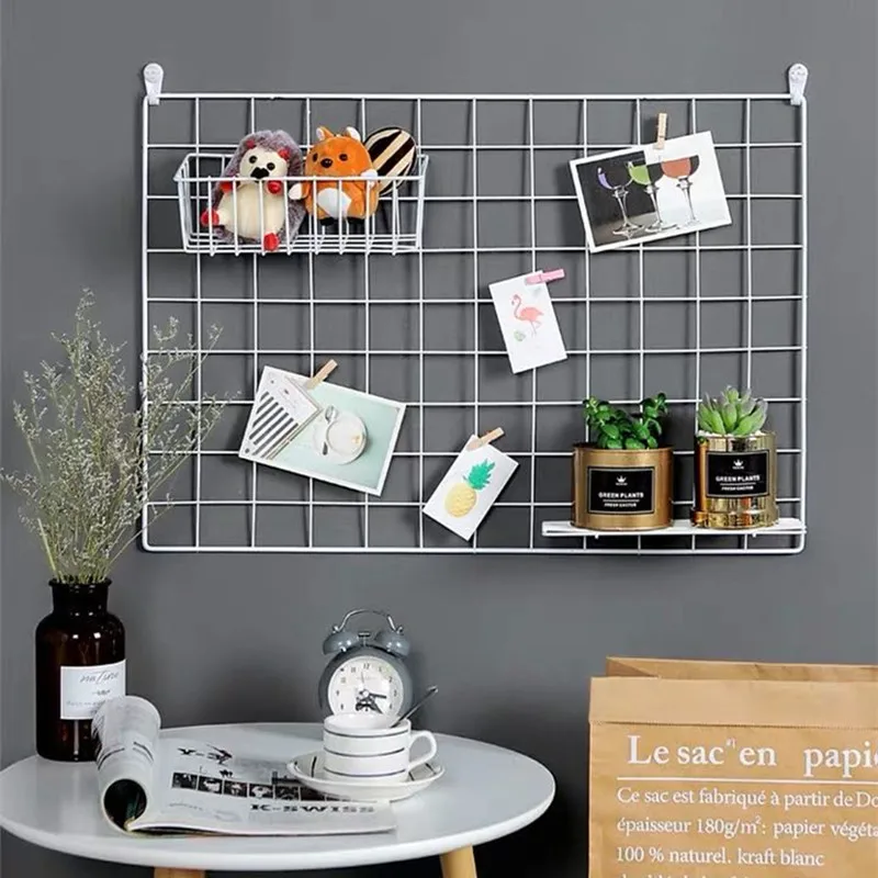 Description Picture 5 of itemIns Home Wall Decoration Iron Grid Decor Frame Hanging Rack Wall Display Art Storage Box Basket Mesh Shelf Rack Holder Organizer