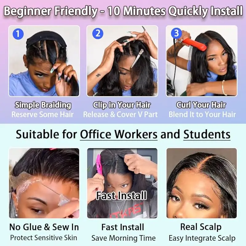 250 Density V Part Wigs Human Hair Body Wave Human Hair Wigs 100% No Sew-In Glueless Brazilian Hair Beginner Friendly 30 32 Inch