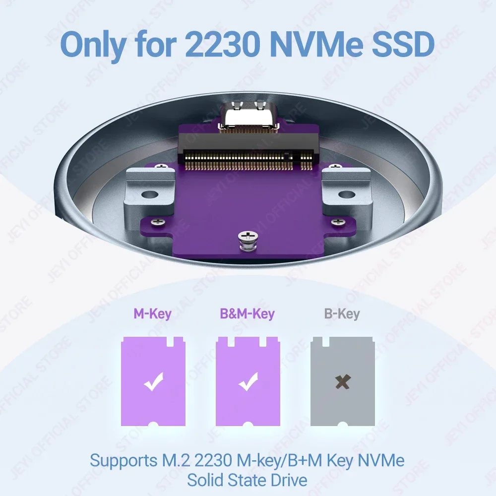 JEYI Magnetic 2230 M.2 NVMe SSD Enclosure with Magsafe for iPhone 15 Pro Max ProRes USB 3.2 10Gbps for MacBook/iPad Pro/Laptop ssd enclosure hard drive enclosure