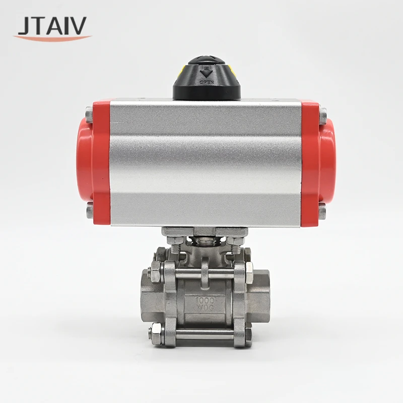 JTAIV Factory DN15-DN100 Single Double Acting Sanitary SS304 3PC pneumatic actuator Pneumatic Threaded Ball Valve