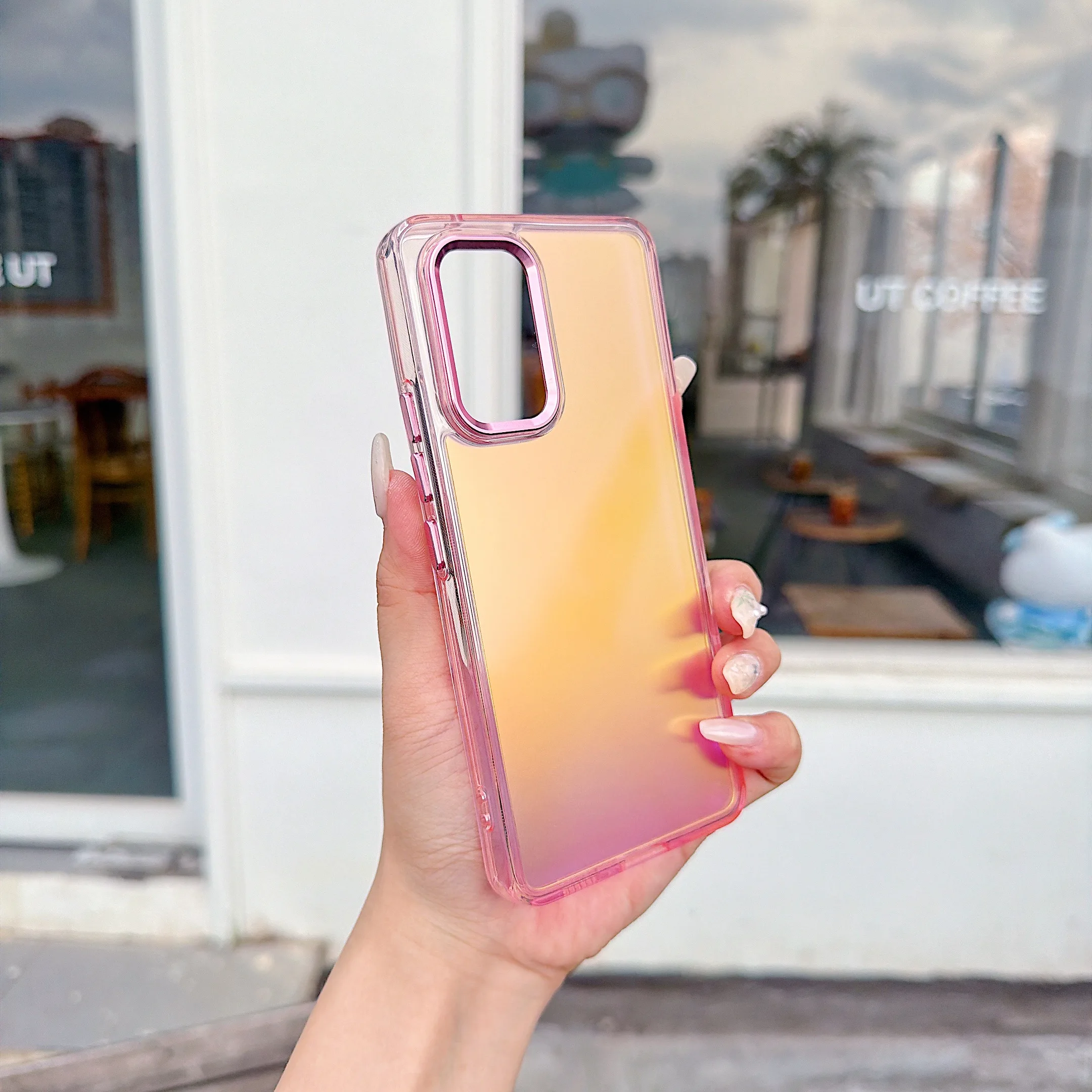 Luxury Iridescent Color Changing Phone Case with Metal Lens Cover
