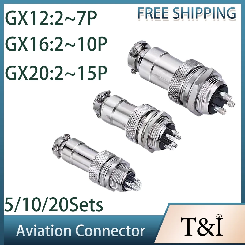 5/10/20 Sets Aviation Plug Socket Connector Gx12/16/20-2/3/4/5/6/8/10/12 Core Cable Aviation Plug Waterproof Dustproof Connector