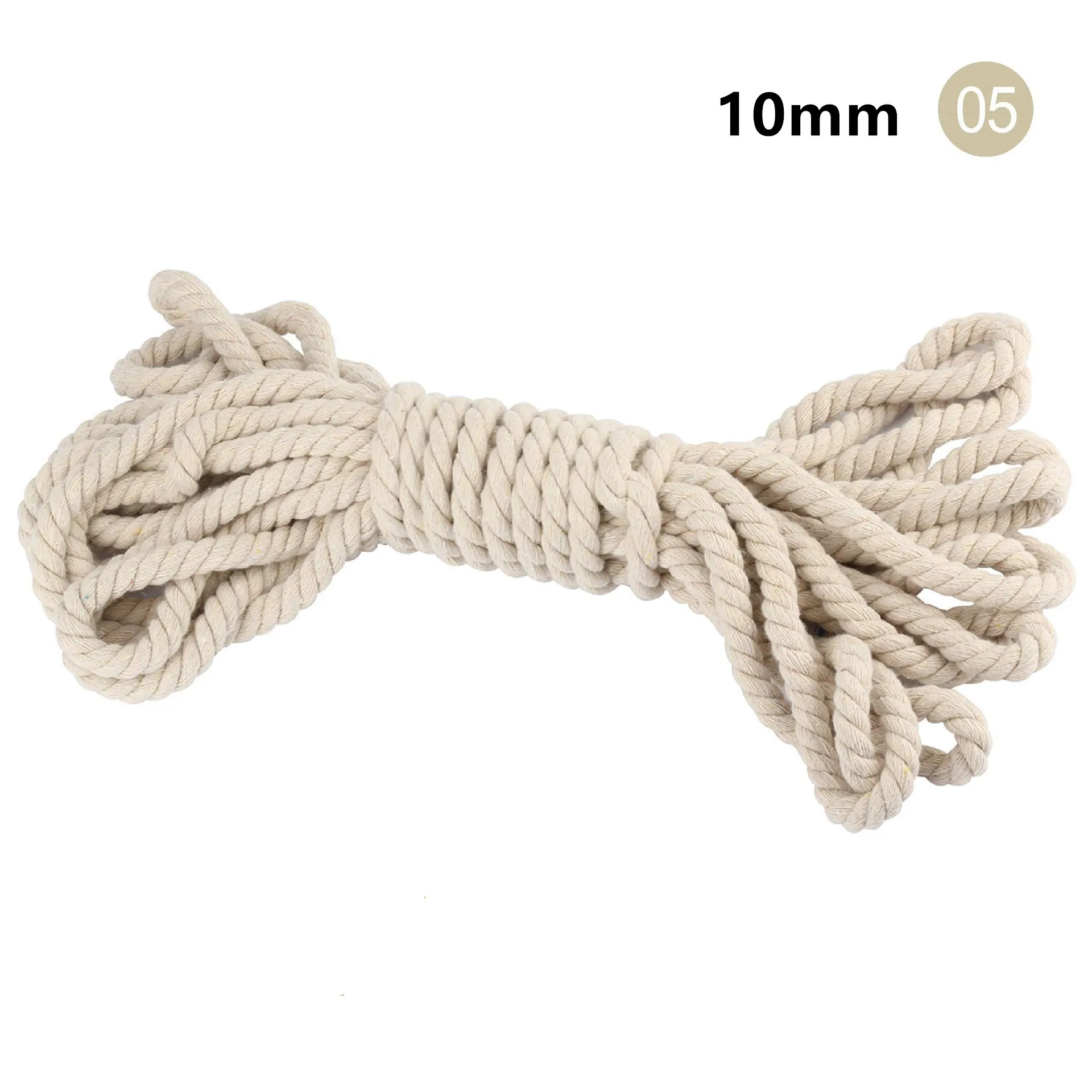 Beige Cotton Three twisted Rope String Cord Twine Sash Craft 5mm-20mm  Cotton Thick Cords For Handmade Decorative