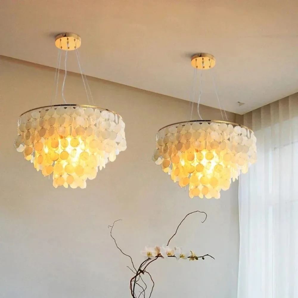 

Modern Luxury Shell Chandelier Lighting for Restaurant Living Room Pendant Light Fixtures Gold / Chrome Romantic Home Lighting