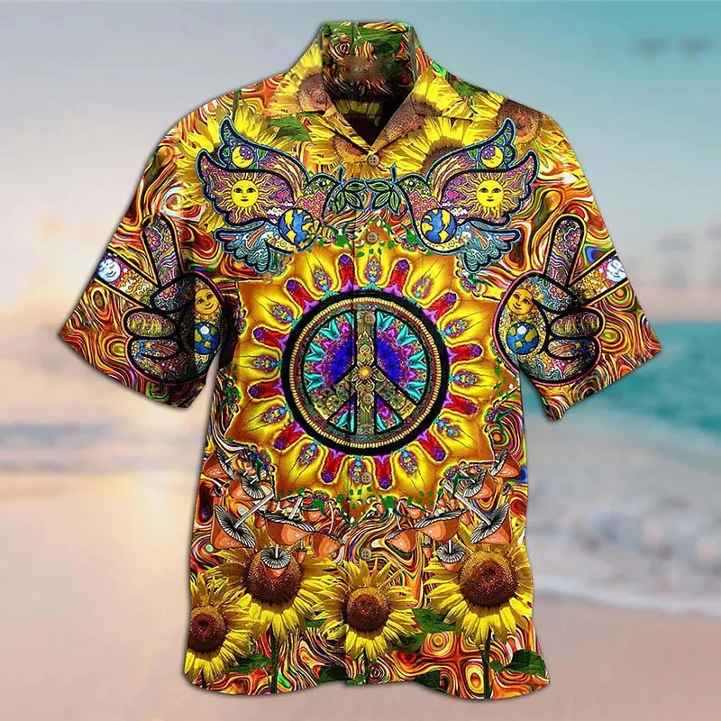 

Men's Shirt Summer Hawaiian Shirt Sunflower Abstract Graphic Prints Vintage Hippie Turndown Casual Holiday Short Sleeve