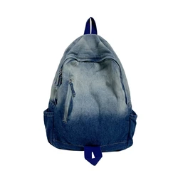 Unisex Large - Capacity Washed Denim Backpack (Blue)