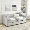 Wood Twin Daybed Frame with 2 Storage Drawers, Upholstered with Button and Nailhead Design for Bedroom Guest Room 1