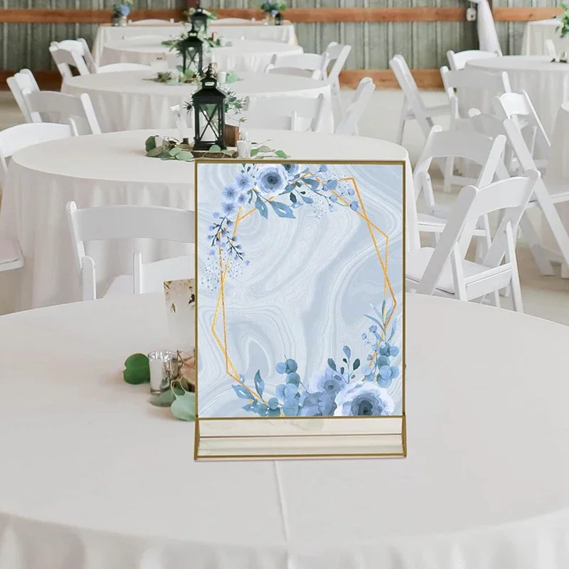 Acrylic Wedding Table Number Holder Stand with Gold Borders Picture Frames Sign Holder for Table Menu Recipe Cards Photo Display acrylic sign holders wedding table numbers