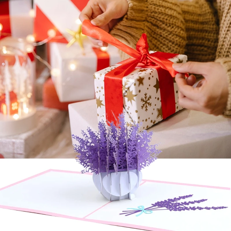 3D Pop-Up Lavender flowers Blessing Greeting Card for Birthday Mother's Day Wedding Party Anniversary Graduation with Envelope