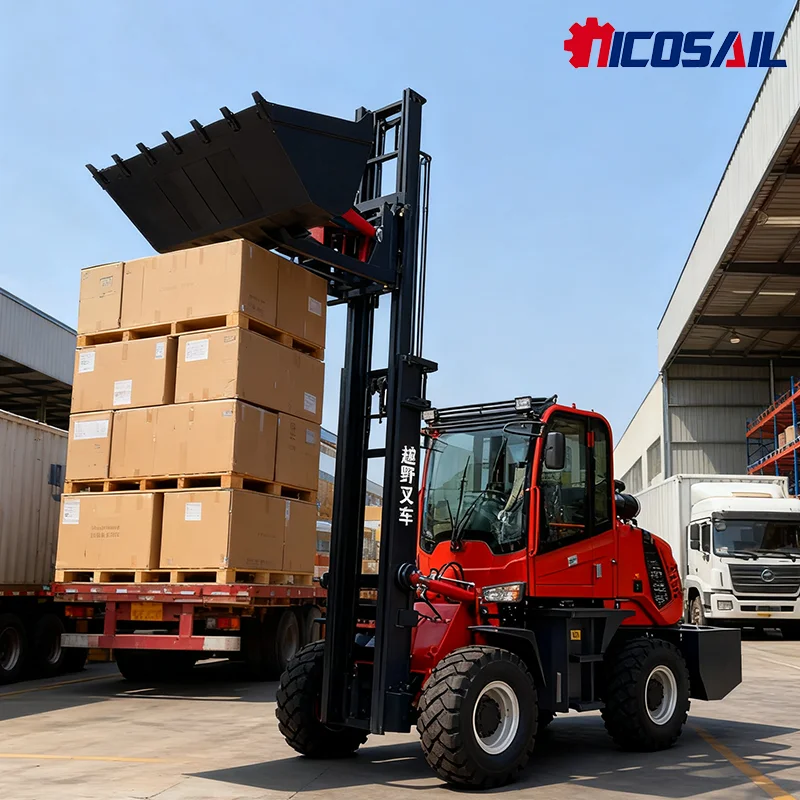 Nicosail 4 Tonnen 4000kg 4x4 4WD Diesel-Gabelstapler Hubhöhe 3m-7m Geländegabelstapler mit Anbaugerät