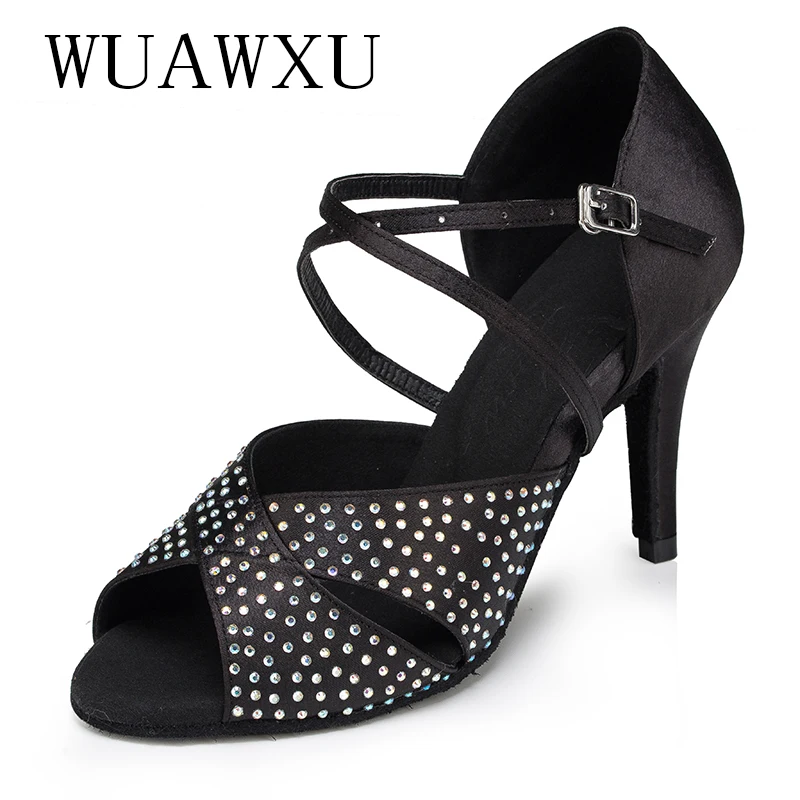 NATASHA Hot selling black and white glitter cloth women's Latin dance shoes National standard dance shoes Party square dance sho