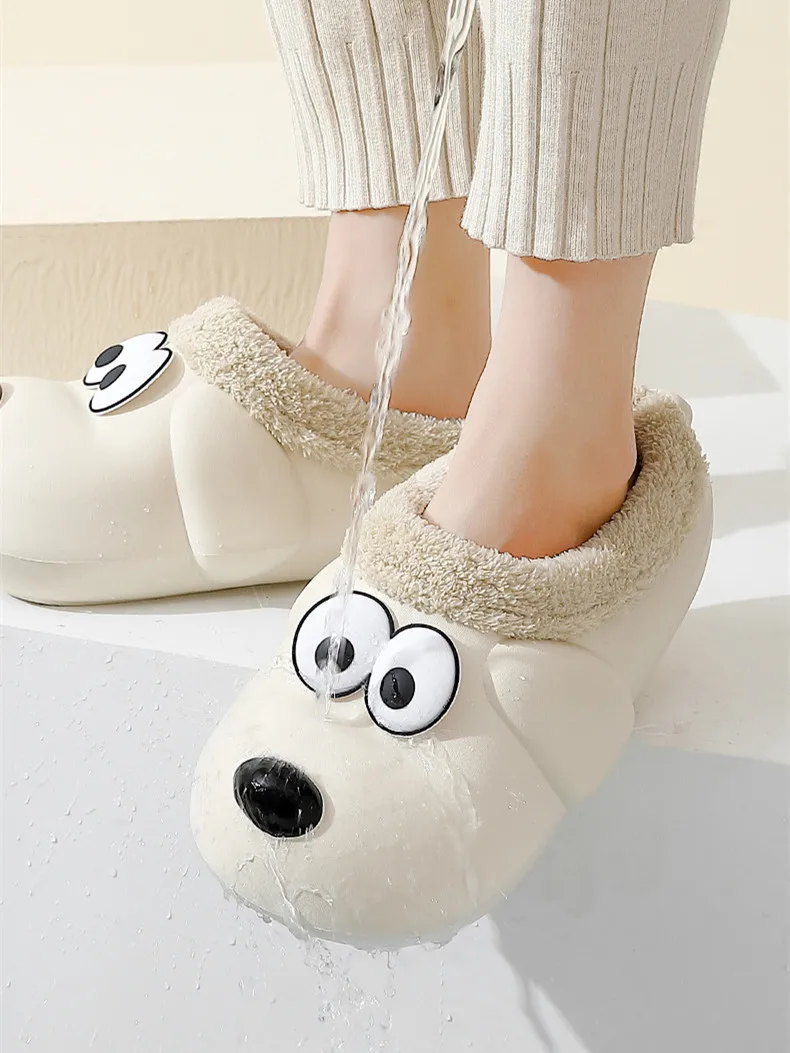 Waterproof Cotton Slippers For Women In Winter Indoor Home Slipper For Couples Anti Slip Cartoon Cute Warmth Plush Men's Slipper