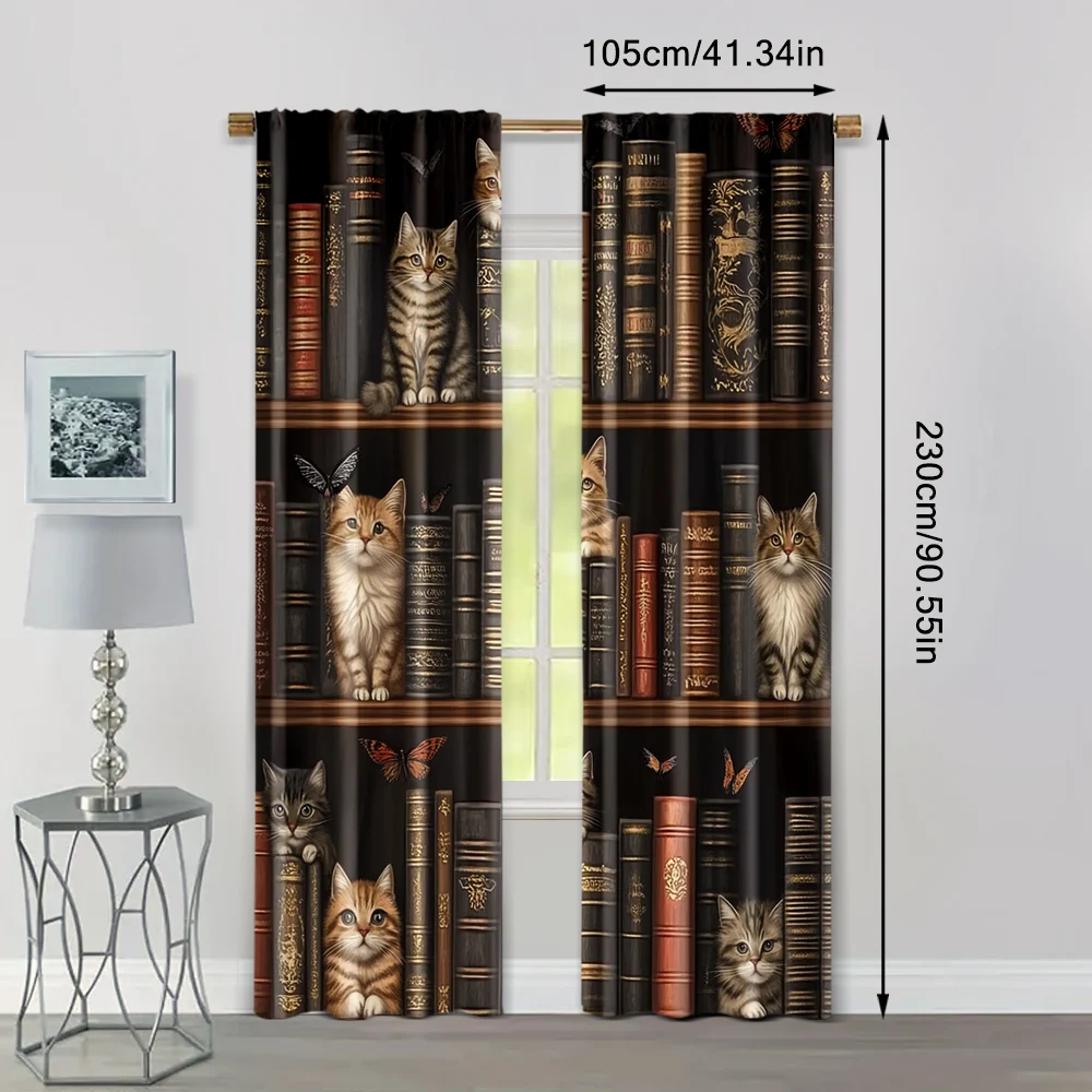 2pcs, Minimalist Curtains 2D print The story of the cat and the book Machine Washable Polyester (without rod) Art Deco Festive 4