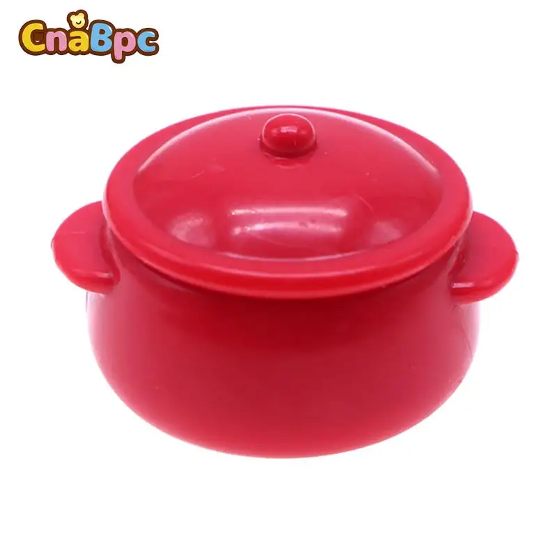 

1PCS 1:12 DollHouse Miniature Kitchen Red Plastic Soup Pot Binaural Soup Pot With Lid DIY Scene Accessories Doll Play House Toys