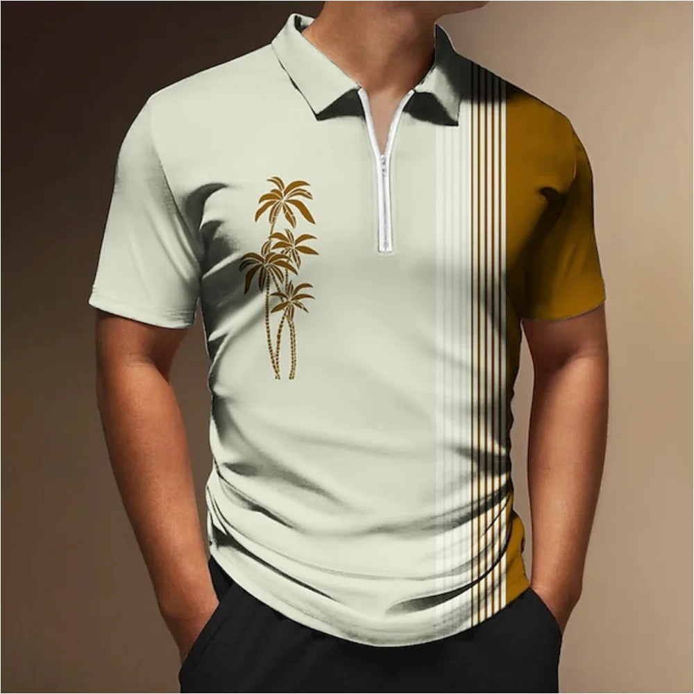 Man Zipper Polo Shirts 3d Stripe Printed Men's T Shirts Summer Male Casual Clothing Oversized Lapel Button Tshirts Everyday Top 12 S0010139bb3a44ef688fb4913bff4b769p
