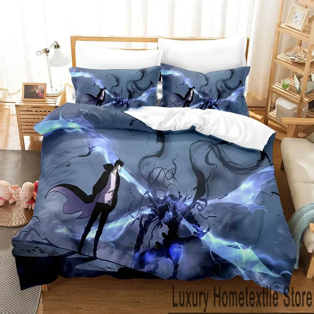 3D Print Anime Solo Leveling Bedding Set Duvet Cover Bed Set Quilt Cover Pillowcase Comforter king Queen Size Boys Adult Bedding 3