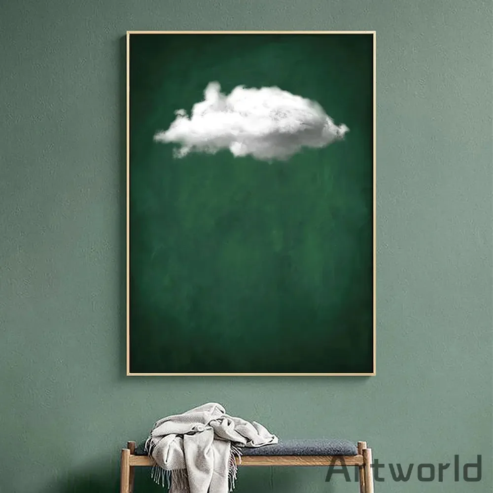 Green cloud print background abstract wall art canvas painting nordic