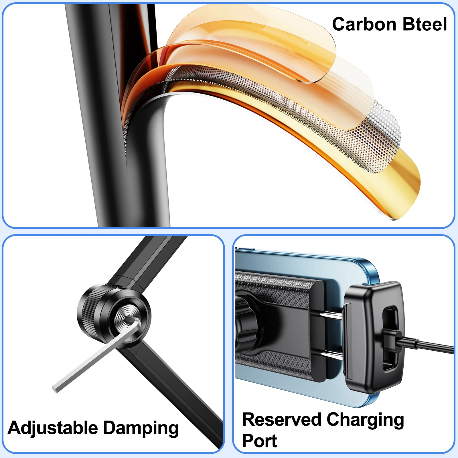 Eary Tablet Phone Floor Stand 360 Adjustable Height Angle Wider Heavier Metal Base Compatible With 4.7~12.9 Inch Screen Devices