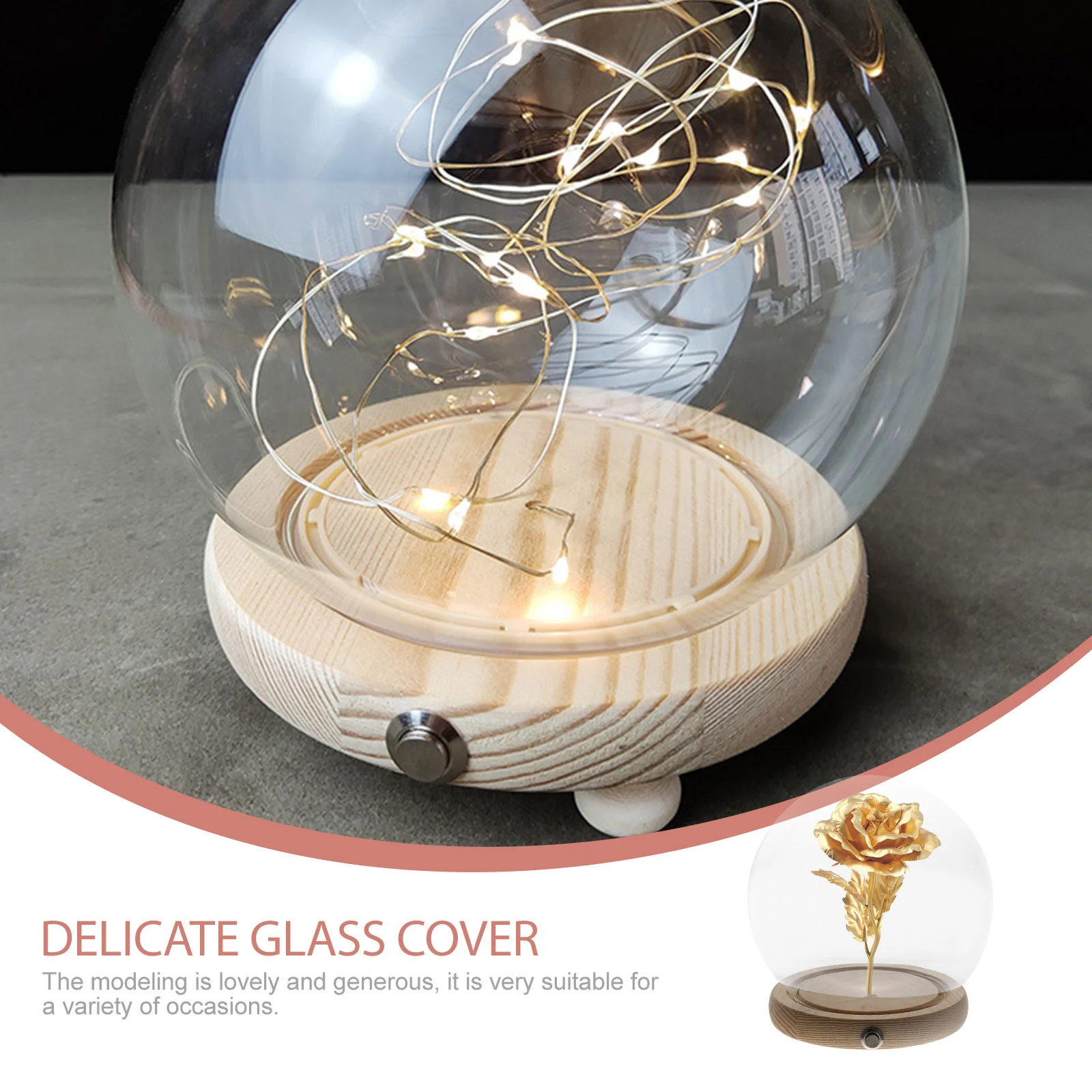 Wooden Base naments 15cm Glass Dome Display Case Transparent Dustproof Cover Eternal Flower Arrangement Decorative 2