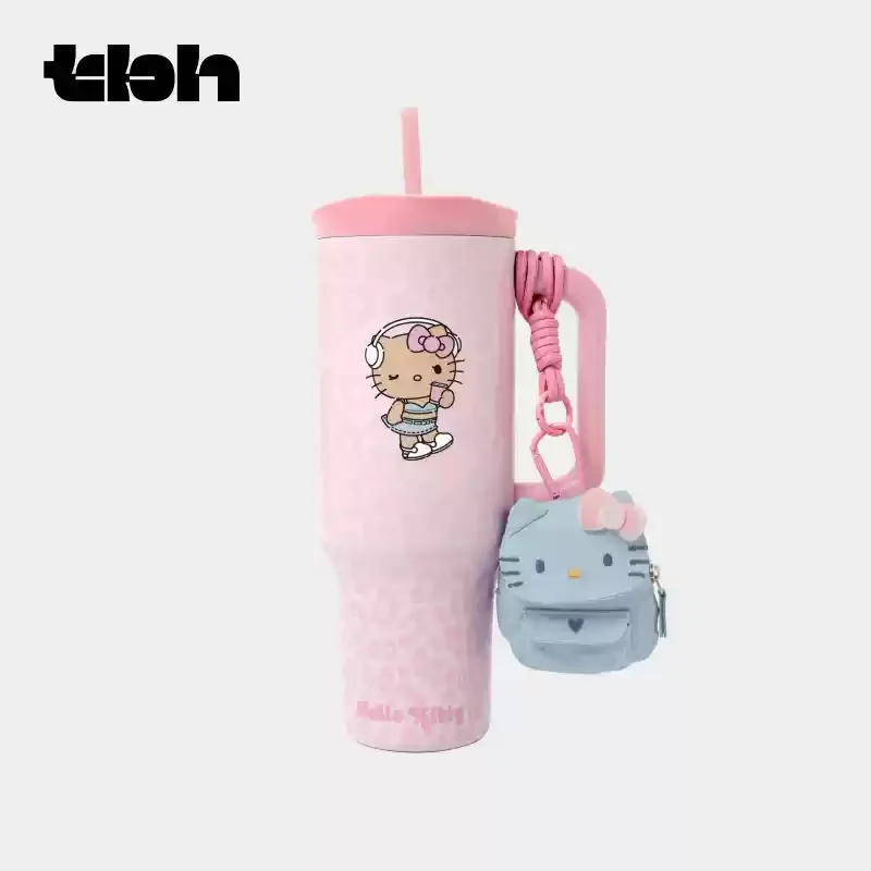 Tbh Leopard Print Hello Kitty Series Straw Thermos Cup Travel