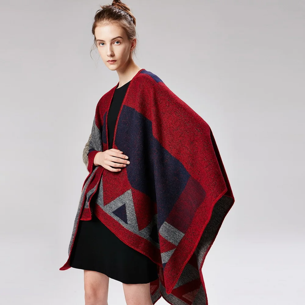 

European American Street Women's New Diamond Mud Dots Pockmarks Gradient Color Imitation Cashmere Jacquard Cape Ponchos