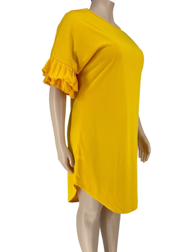 Yellow Loose Dresses Plus Size 4XL 5XL Short Sleeve Casual Office Lady Knee Length African Gowns Summer Outfis for Women 2023