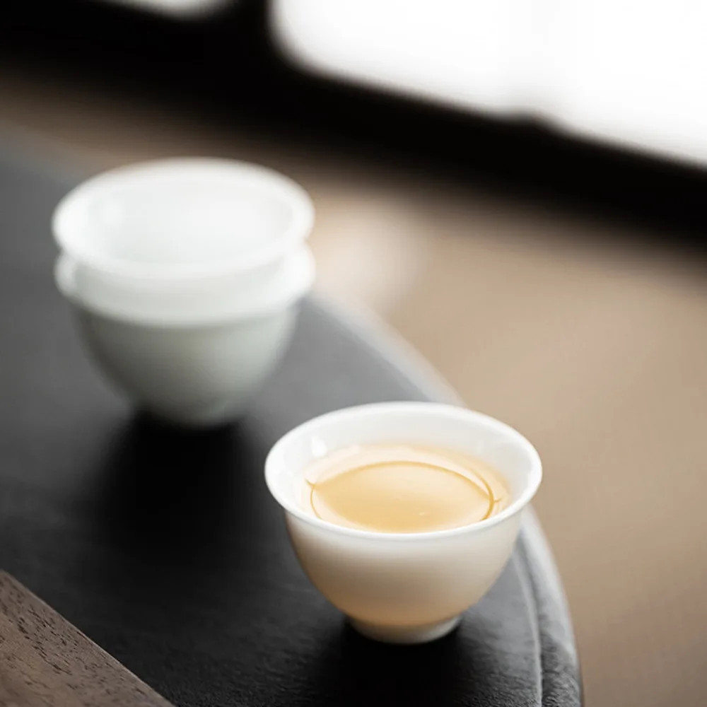 2pc/set Handmade Ice Seed Jade Porcelain Teacup Small White Photopermeability Cup Master Cup Meditation Cup Kung Fu Teaset 50ml