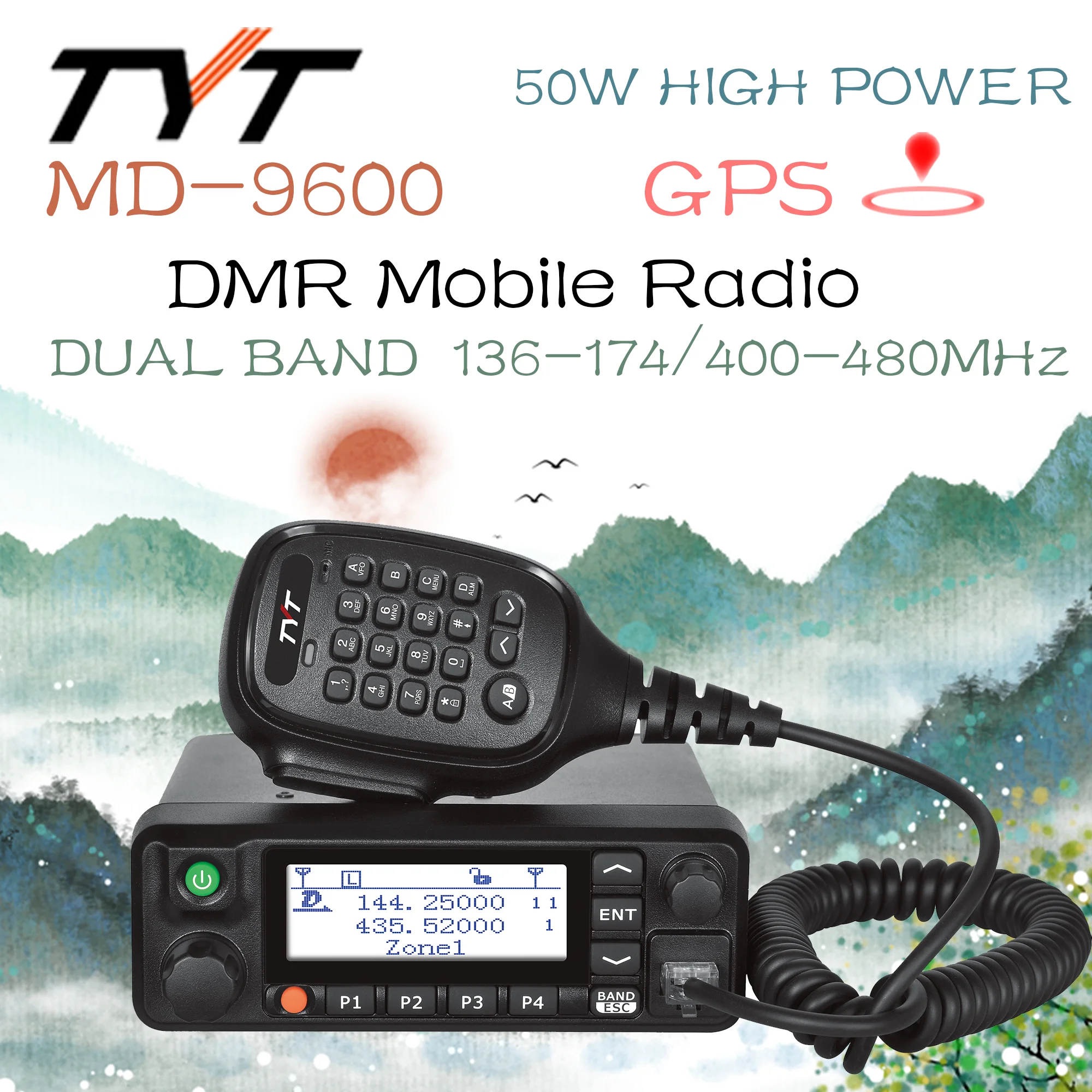 전문 디지털 모바일 트랜시버 무선 50W 매우 고주파 초고주파 고출력 차량용 TYT MD-9600 GPS