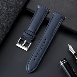 Vintage Brown Leather Watch Strap - Universal Breathable Bracelet - 22mm (Blue)