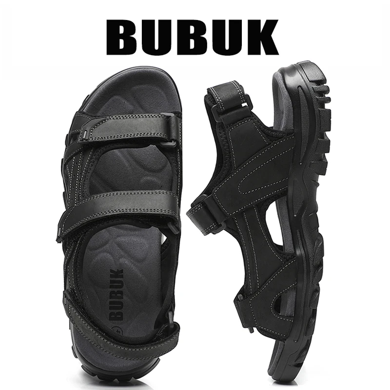 Bubuk Sportsandalen aus Rindsleder der ersten Schicht, Freizeitschuhe für Herren aus echtem Leder, lässige Outdoor-Strandschuhe mit Fußgewölbestütze, leichte, wasserdichte Schuhe, offenes Zehenbereich-Design, geeignet für Reisen und Wandern – Detail 8