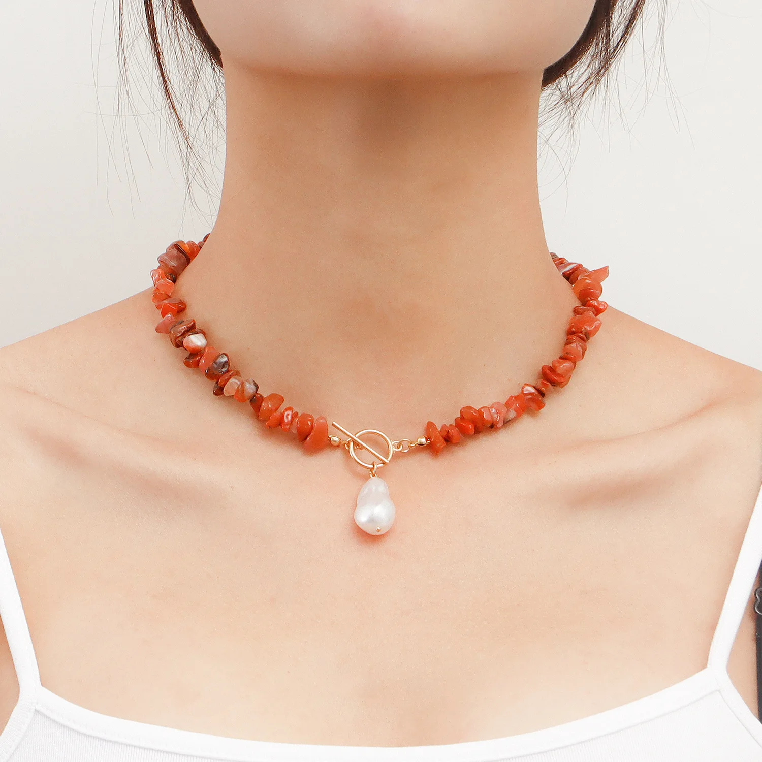 

Healing Bohemian Natural Simulated Pearl Semi-precious Stone Necklace Women's Fashion Letter Jewelry Collares Para Mujer Female