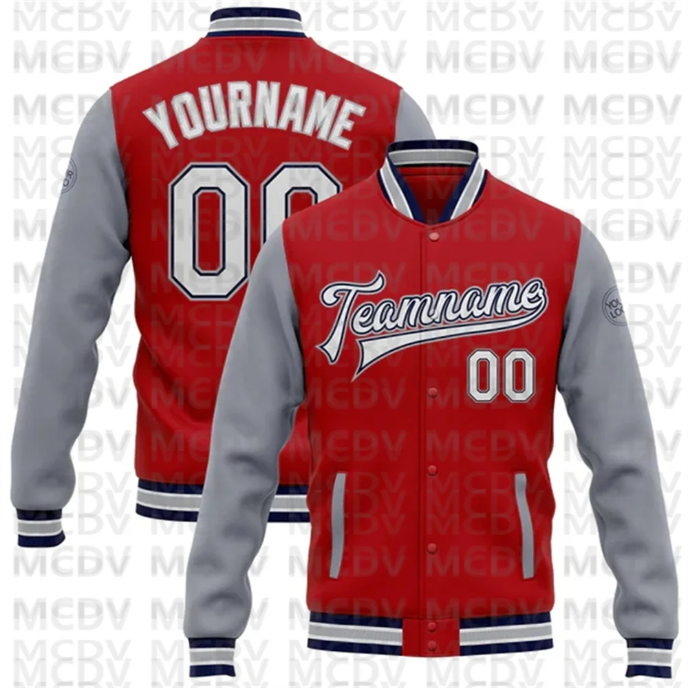 Custom Red Royal-White Bomber Full-Snap Varsity Letterman Two Tone Jacket