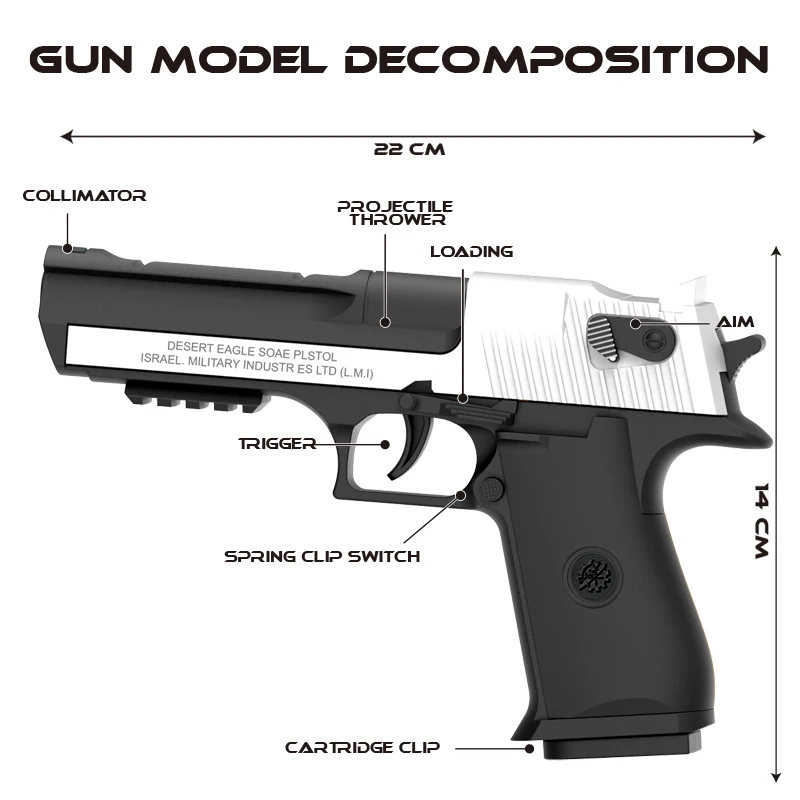 Black Automatic Shell Ejection Desert Eagle Toy Gun, Air Gun, Soft Bullet Continuous Firing Children's Shooting Weapon 2
