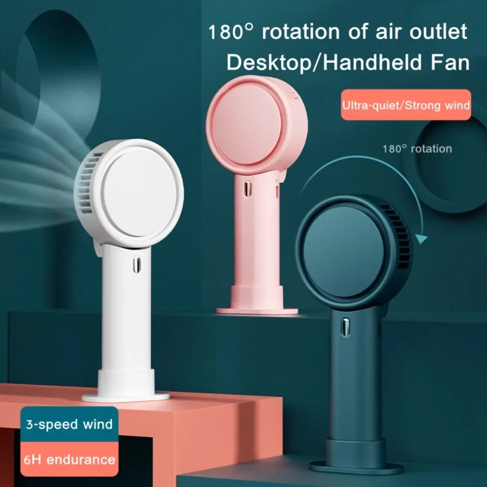 

Mini Portable Fan Handheld Desktop 1200mAh Chargeable Ventilator 3-gear Wind Adjustable 180° Rotation Silent for Outdoors Home