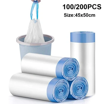 100/200PCS Thicken Scented Drawstring Disposable Garbage Bags Kitchen Storage Trash Can Liner Bags Protect Plastic Waste Bag