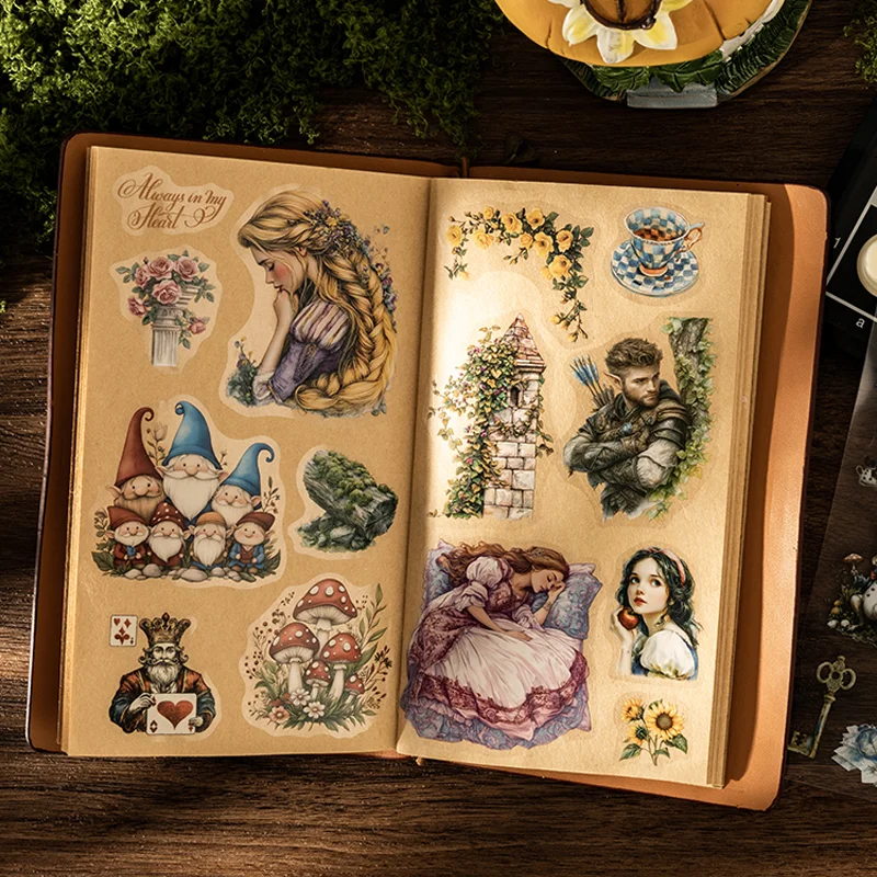 18pcs Fairy Tale Sequel Series Fairy Tale Theme Dual Material Die Cut Sticker Book Handbook Collage DIY Scrapbook Envelope Card