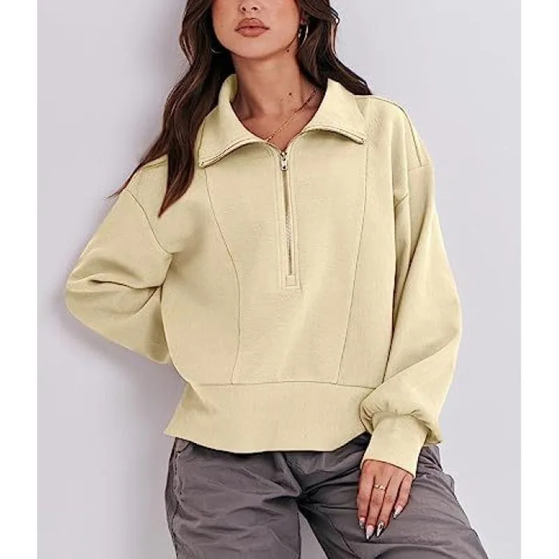 2023 New Autumn Fashion Loose Fitting Half Open Neck Patchwork Sweater Temperament Commuting Women's Casual Zipper Long Sleeves