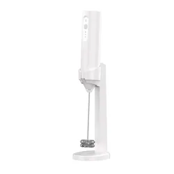 Stainless Steel Handheld Electric Milk Frother for Perfectly Foamed Drinks (White)