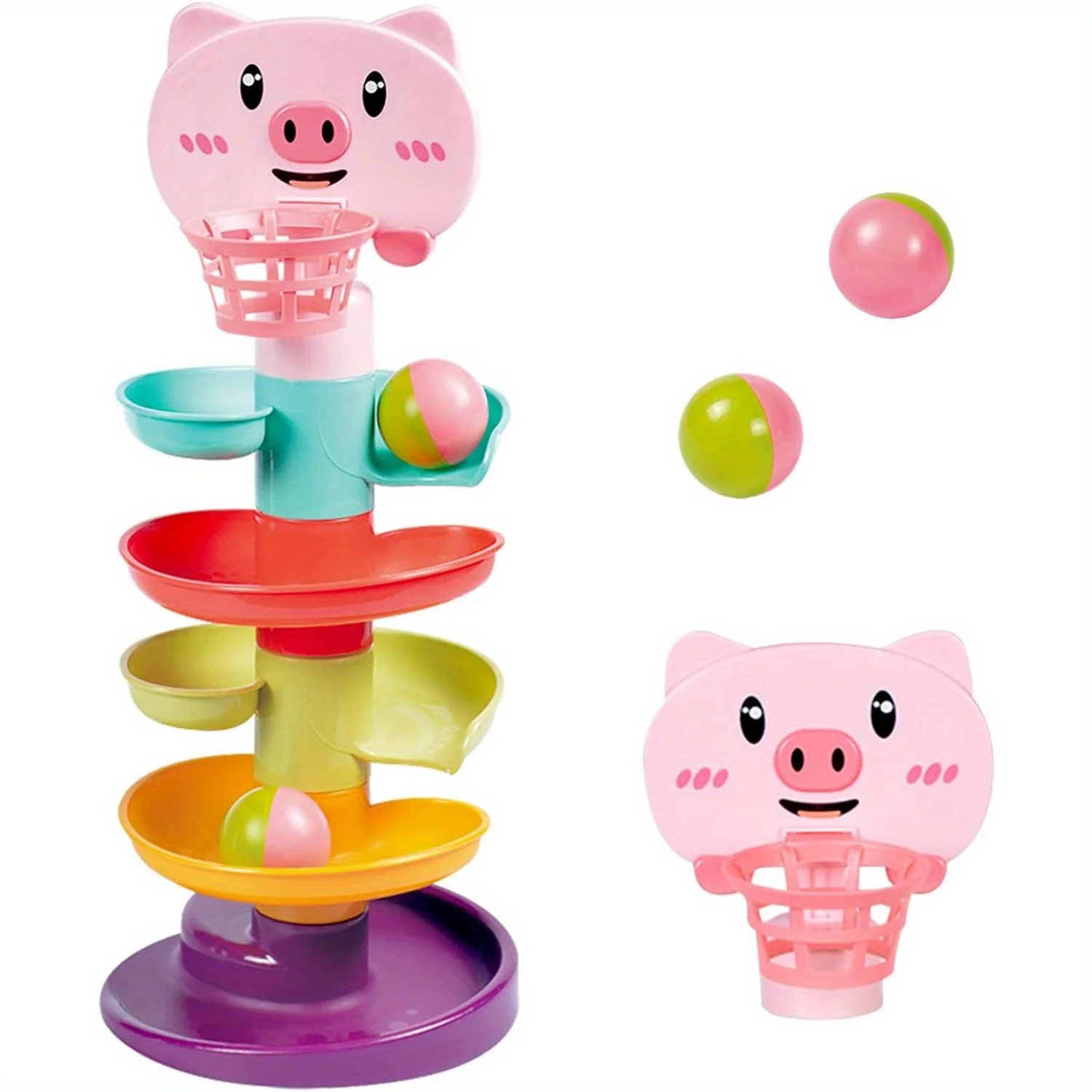 Fun cartoon animal piggy track assembly stacking music ball 0-3 year old baby early education educational toy