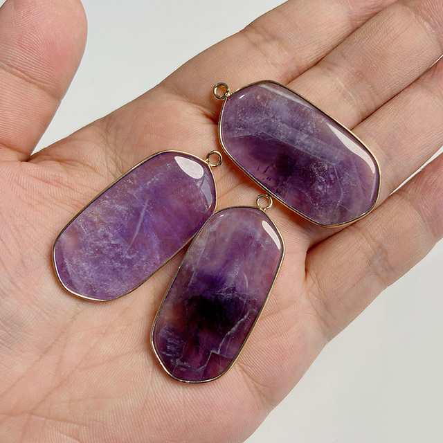 Purple Amethysts Quartz Crystal Pendant Charm Connector For Healing Pendulum Jewelry Making Diy Earring Necklace Gifts