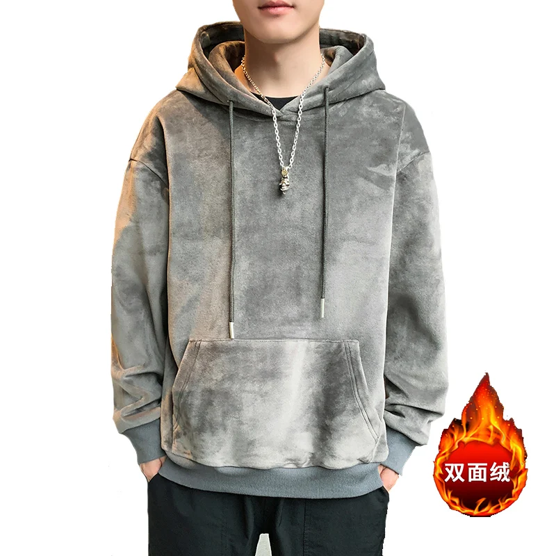 

Man Winter Warm Hoodies Men's Hooded Two-sided Fleece Sweatshirts Plus Velvet Padded Couple Hoodies