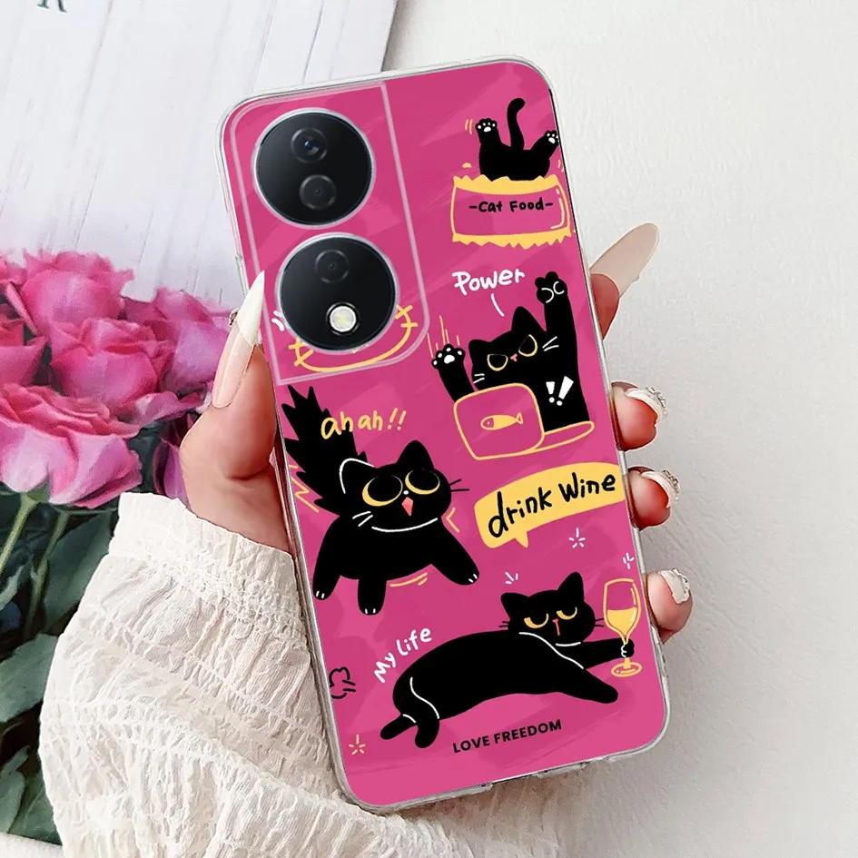 Colorful Flower Clear Silicone Phone Case for Honor X7b and Honor 90