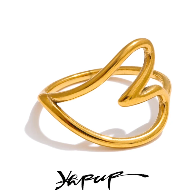 Yhpup 678# New Minimalist Metal Heart Hollow Golden Ring 18K PVD Plated Stainless Steel Simple Charm Jewelry Accessories Gift