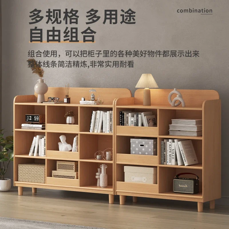 All solid wood bookcase Log children's bookshelf Floor-to-ceiling living room storage eight-grid storage lattice cabinet