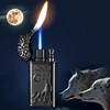 New Windproof 3D Wolf Double Flame Lighter Metal Double Flame Conversion Jet Inflatable Portable Lighter Trendy Men's Gift 1