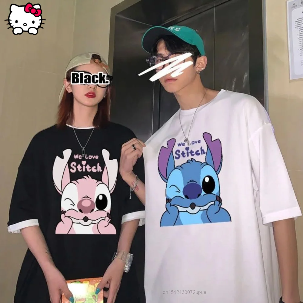 

New Printed Cartoon Stitch Tees Couple Design Short Sleeve T-shirts Korean Style Loose Clothes For Women Men Summer Trendy Tops
