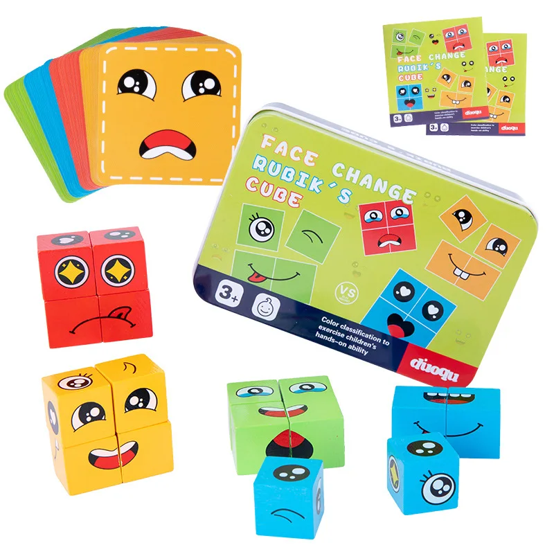 Kids Face Change Cube Puzzle Game Educational Toys Emotion Expressions Children Blocks Games Early Learning Montessori Toy 5