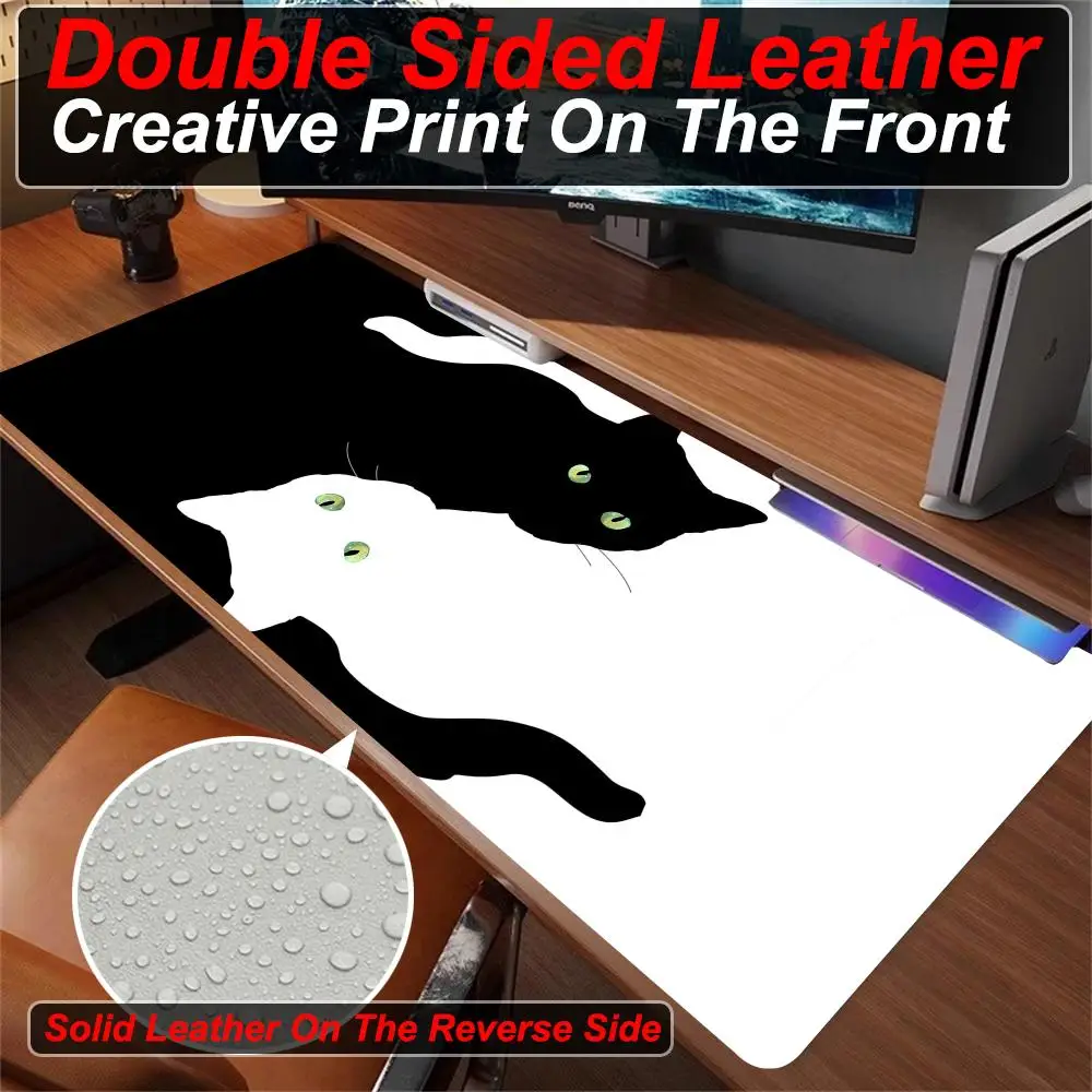 

Large Size Laptop Cushion Non-slip Deskpad Home Decor Black Cat PU Mousepad Office Computer Leather Desk Mats Game Keyboard Gift