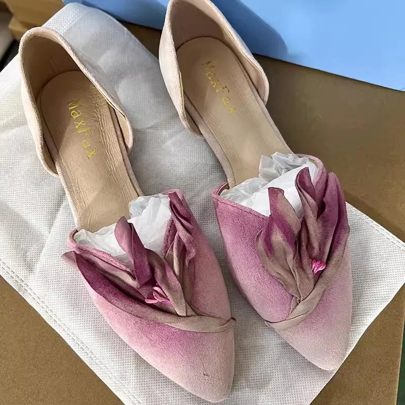 

Petal Pointed Toe Flat Shoes for Women Suede Mixed Colors Soft Sole Slip-On Flats Pumps Elegant Comfortable Female Casual Shoes